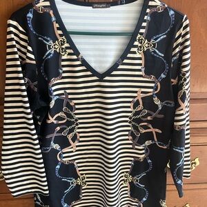 J. McLaughlin Navy and White Chain Print Blouse